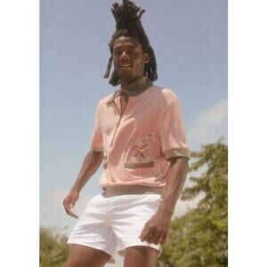 Tombolo Shirt Mens XL Flamingo Tartare Terry Cloth Cabana Pink Casual Resort